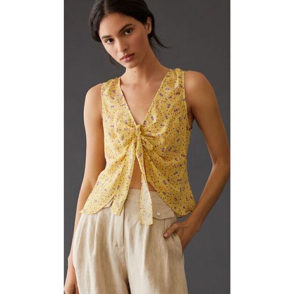 Favorite Daughter Tie-Front Blouse in Yellow Motif NWT Size Medium - Picture 1 of 8